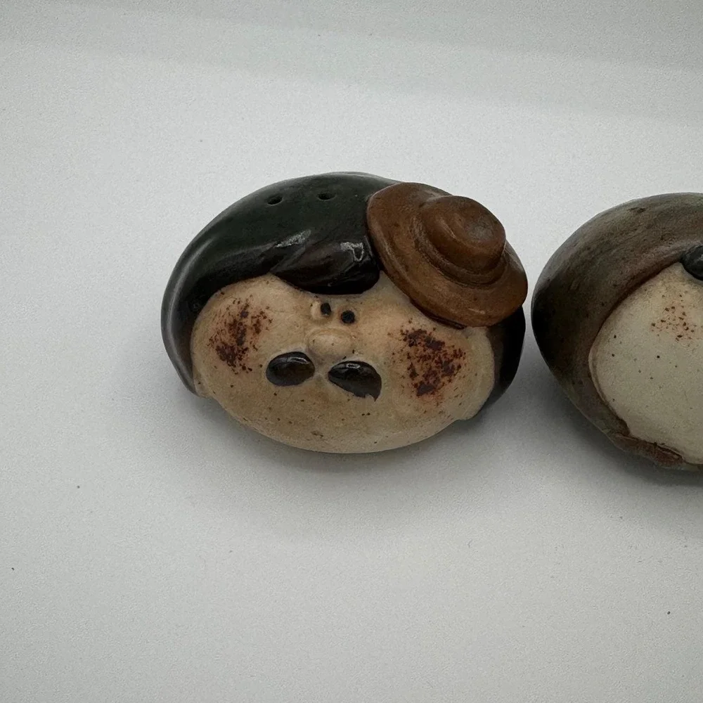 Vintage UCTCI Japan Studio Pottery Salt and Pepper Shakers Mustache Man Set